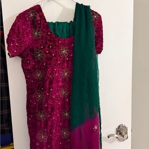 Green and Purple/fuchsia Salwar suit